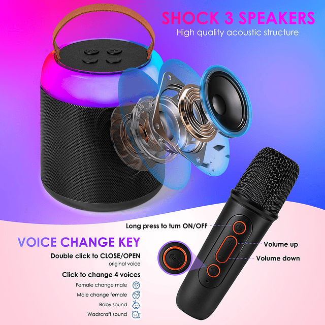 Mini máquina de karaoke con 2 micrófonos inalámbricos para n