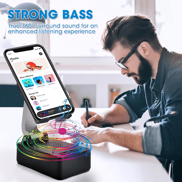 Soporte para teléfono celular con altavoz Bluetooth Sonido e
