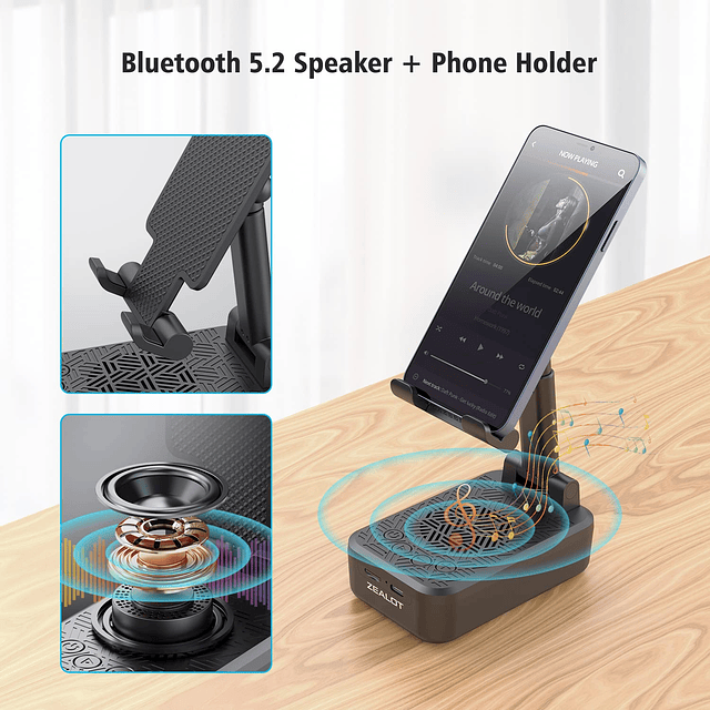 Altavoz Bluetooth con soporte para teléfono, soporte para te