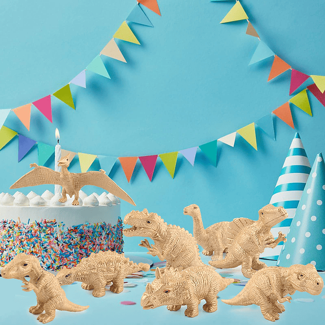 Juego de figuras de modelo de mini dinosaurio dorado, 8 piez