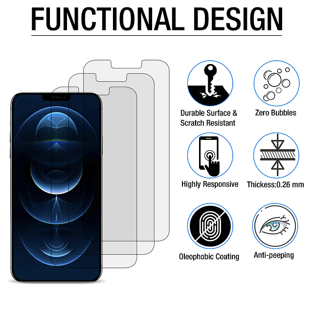 BK Tech Paquete de 3 Protector de Pantalla Compatible con iP