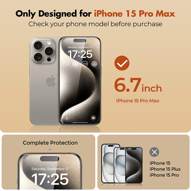 Protector de Pantalla para iPhone 15 Pro Max, Vidrio Templad