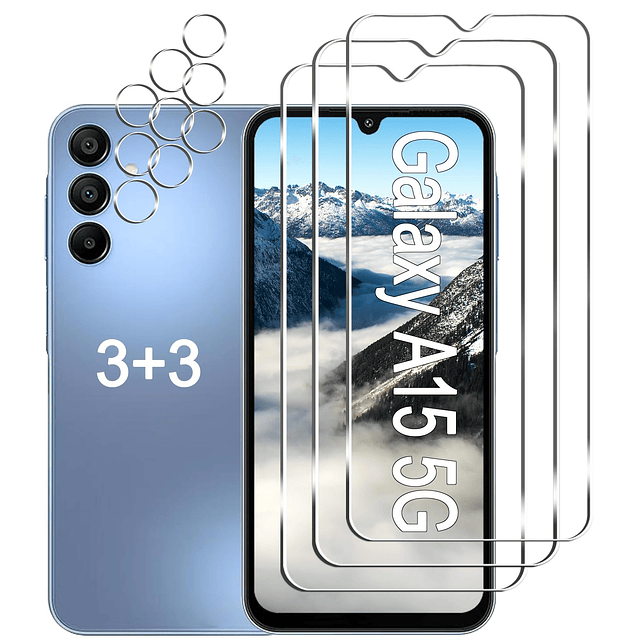 Pack de 3+3 Protector de Pantalla Galaxy A15 5G + Protector