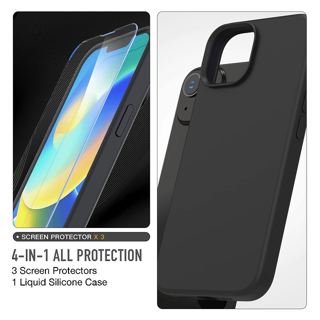 4 en 1 diseñado para iPhone 14 Plus funda de silicona negro,