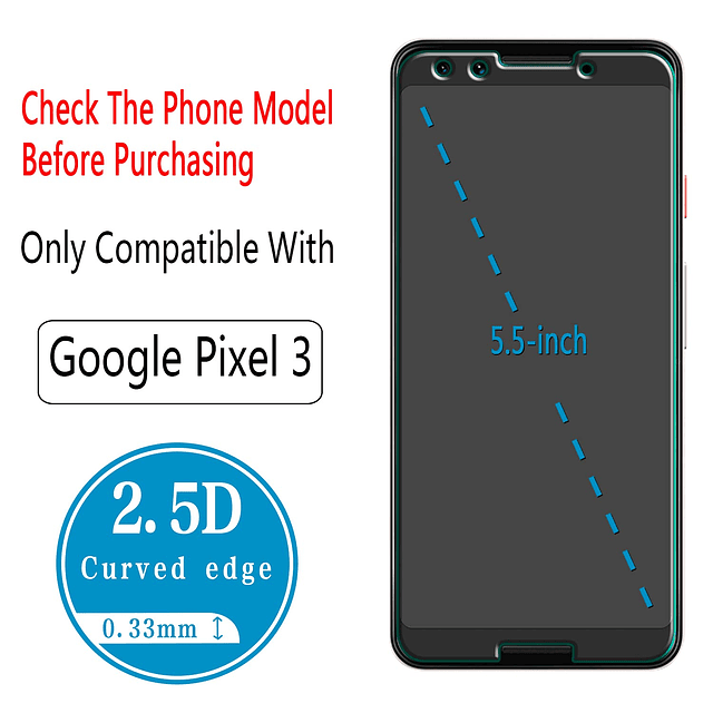 paquete de 2 diseñado para Google Pixel 3 Protector de panta