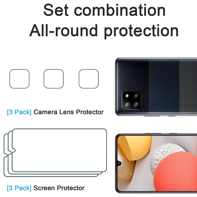 Paquete de 3 + 3: diseñado para Samsung Galaxy A42 5G protec