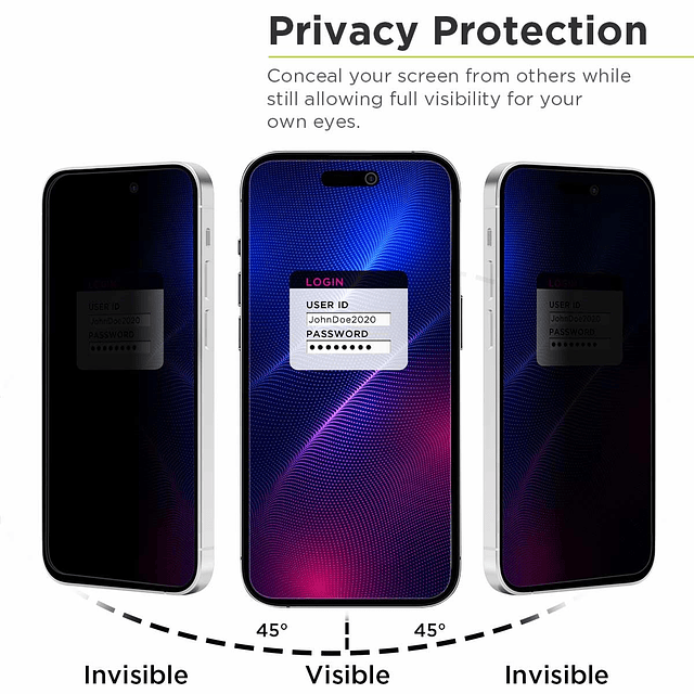 Protector de pantalla de vidrio templado de privacidad de 2