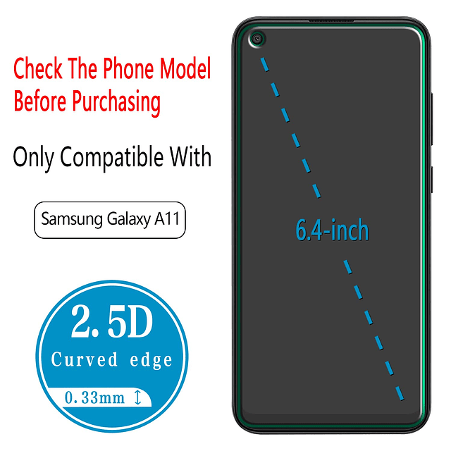 paquete de 2 diseñado para Samsung Galaxy A11 protector de p