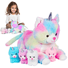 Squishy Unicorn Cat Plushie Mamá Gato Unicornio con 4 gatito