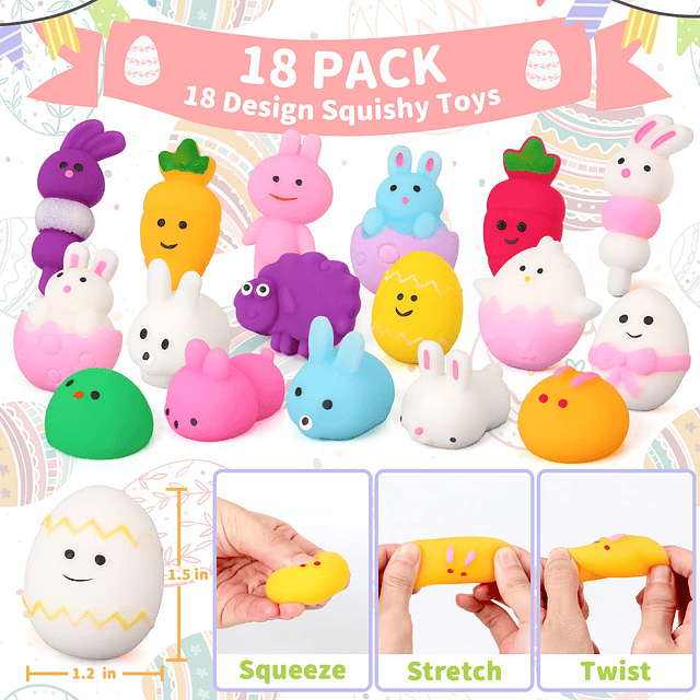 Squishy Rellenos de cesta de Pascua, 18 piezas Mochi Squishy