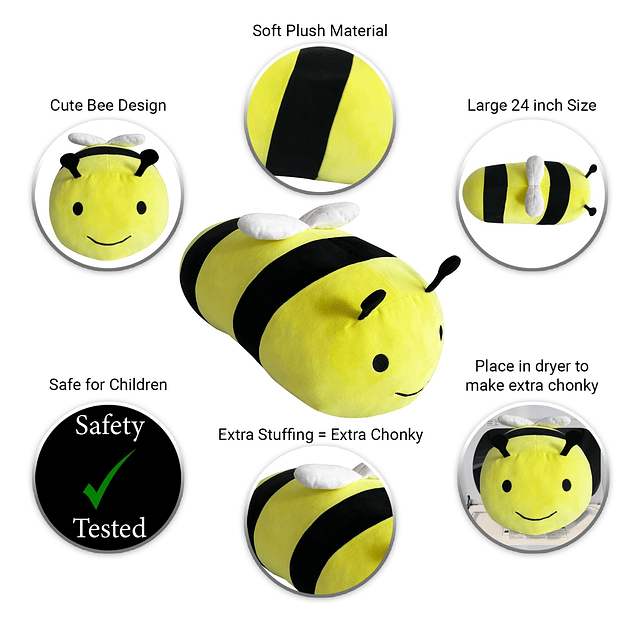 Squishy Almohada de peluche de abeja de piña, peluche gigant