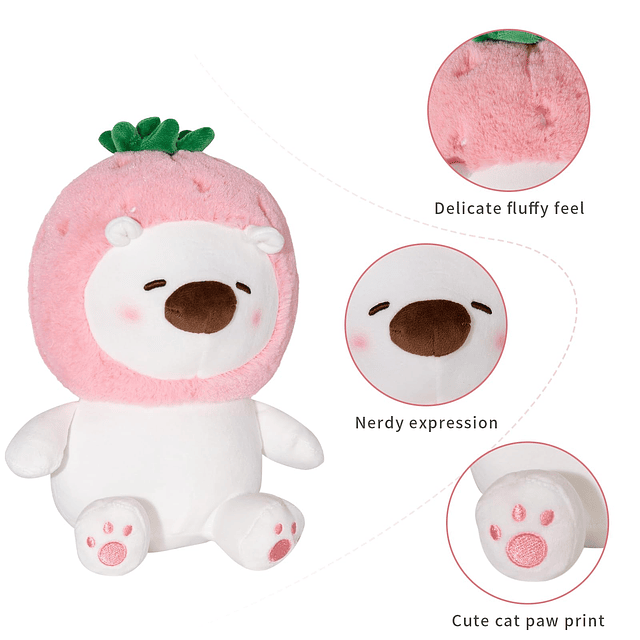 Squishy Peluche de oso de fresa de 10.0 in, lindo peluche de