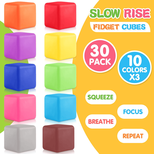 Squishy Cubo de estrés de crecimiento lento, paquete de 30,