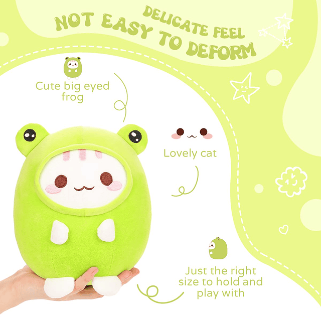 Squishy Almohada de peluche con diseño de rana y gato de 8.0