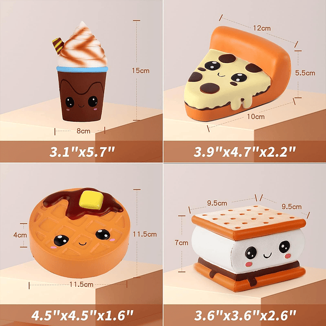 Squishy 4 piezas Squishies Smore Waffle Cake Pizza taza de c