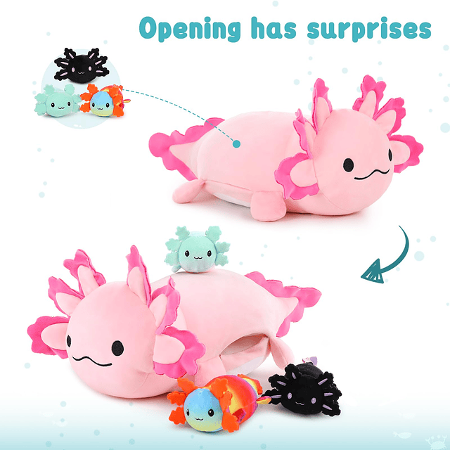 Squishy 4 piezas de peluche de Axolotl gigante con 3 bebés e