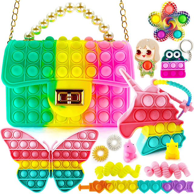 Squishy Pop Purse Fidget Pack Toy, Push Bubble Crossbody Lin