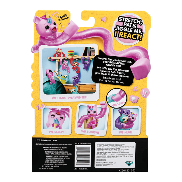 Squishy Hug n' Hang Zoogooz Uoolla Unicornio. Mascota de jug