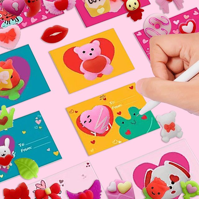 Squishy 24 tarjetas del día de San Valentín con juguetes Moc