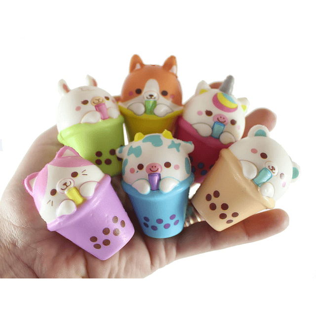 Squishy Juego de 6 mini animales bebiendo burbujas, lindos j