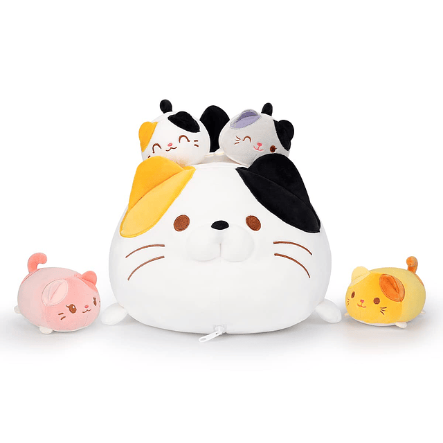 Squishy Lindo Gato Mamá Almohada De Felpa con 4 Pequeños Gat