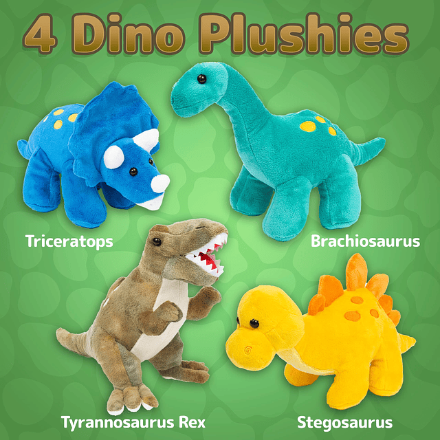 Squishy Prextex Peluche de dinosaurio de peluche, 4 unidades