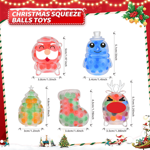 Squishy Paquete de 25 mini bolas navideñas para apretar, paq