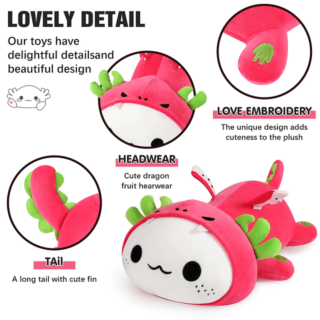 Squishy Lindo Axolotl Dragon Fruit Plush, suave peluche Axol