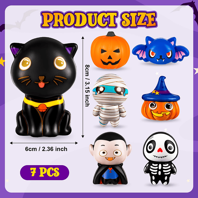 Squishy Paquete de 7 juguetes blandos de Halloween, juguetes