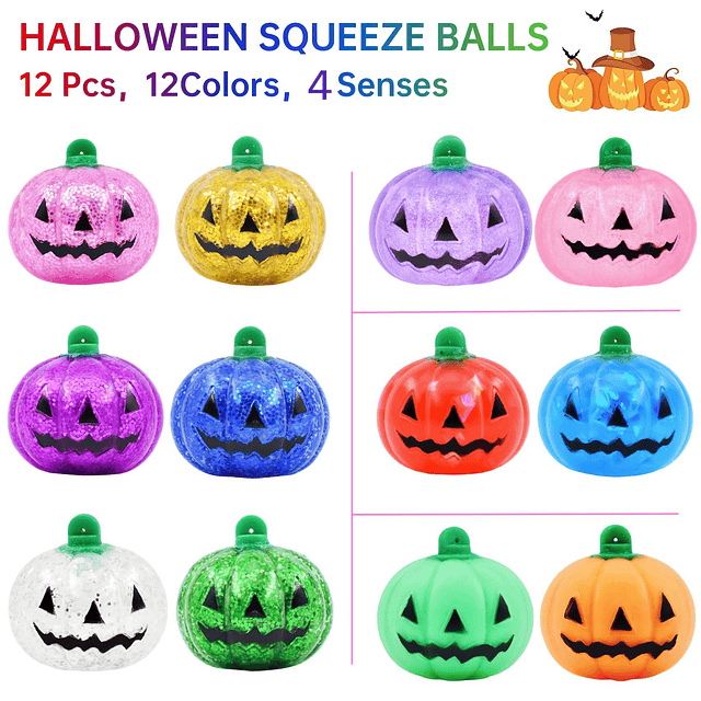 Squishy Paquete de 12 bolas de estrés de calabaza de Hallowe