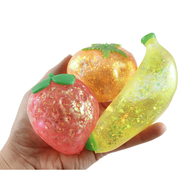 Squishy Bola de azúcar de 3 frutas: fresa, naranja, plátano,