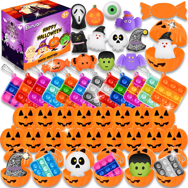 Squishy Paquete de 48 juguetes de Halloween con caja de cala