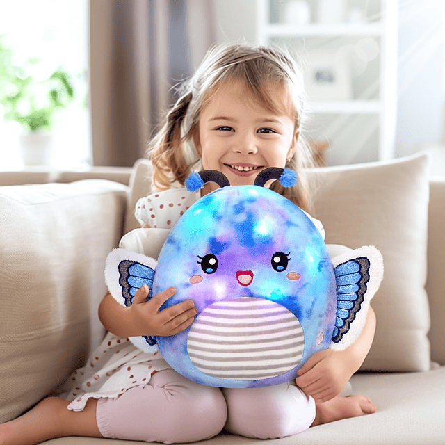 Squishy Almohada de peluche con forma de mariposa con luz az