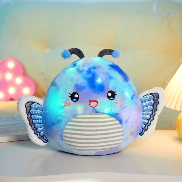 Squishy Almohada de peluche con forma de mariposa con luz az