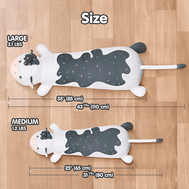 Squishy Almohada corporal de felpa de vaca, almohada blanda