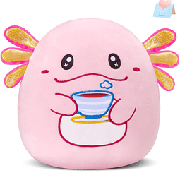 Squishy Almohada Axolotl de 12.0 in, lindo peluche rosa y bl