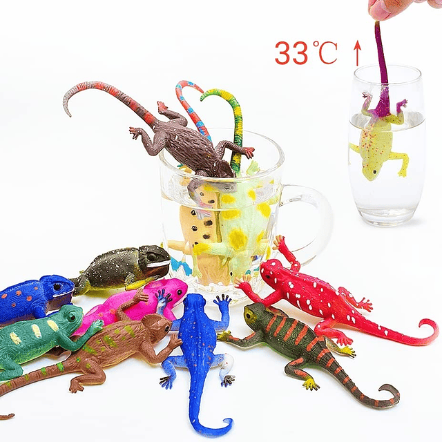 Squishy 10 figuras de animales de lagarto, juguete camaleón