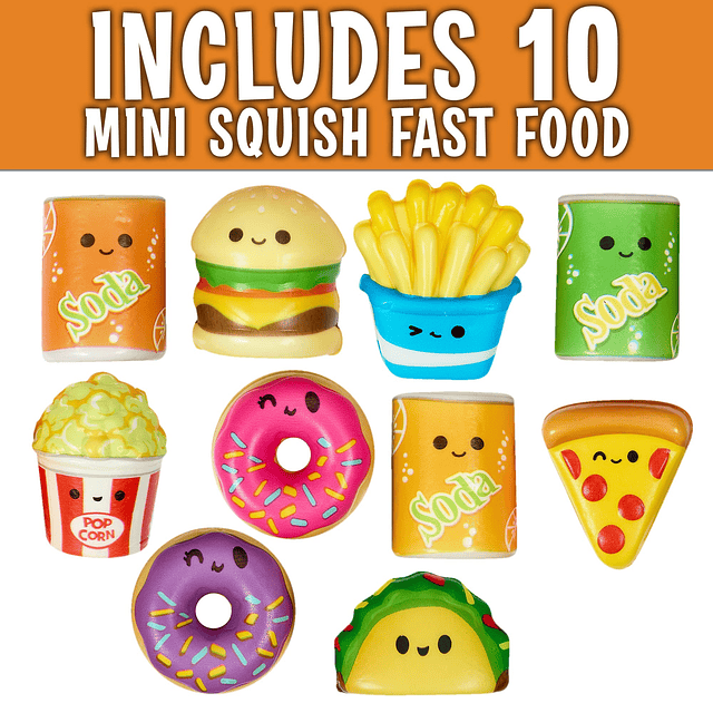 Squishy Mini Squish juguetes de comida rápida Paquete de 10