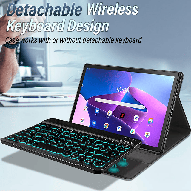 Funda con teclado retroiluminado para Lenovo Tab M10 Plus de