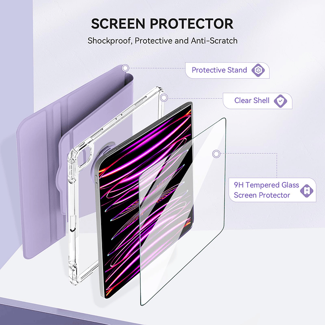 Funda para iPad Pro 12.9 de 6 generación con protector de pa