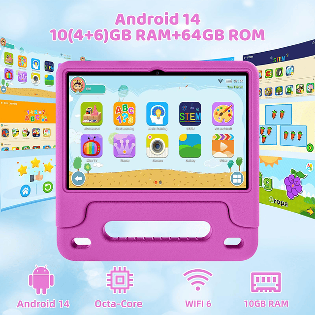 Tablet para niños de 10 pulgadas, tableta android 14 para ni