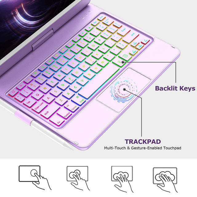 Funda con teclado táctil para iPad de 9 generación 10.2, par