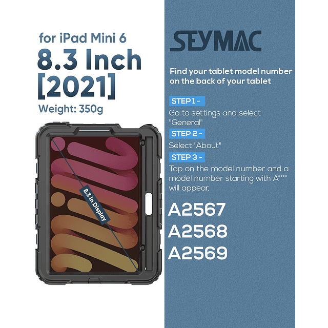 SEYMaC Funda para iPad Mini 6 de 8,3", Funda Protectora de C