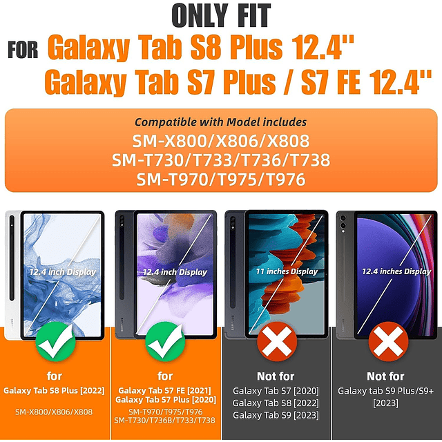 Funda para Samsung Galaxy Tab S8 Plus/S7 FE 5G de 12,4 pulga