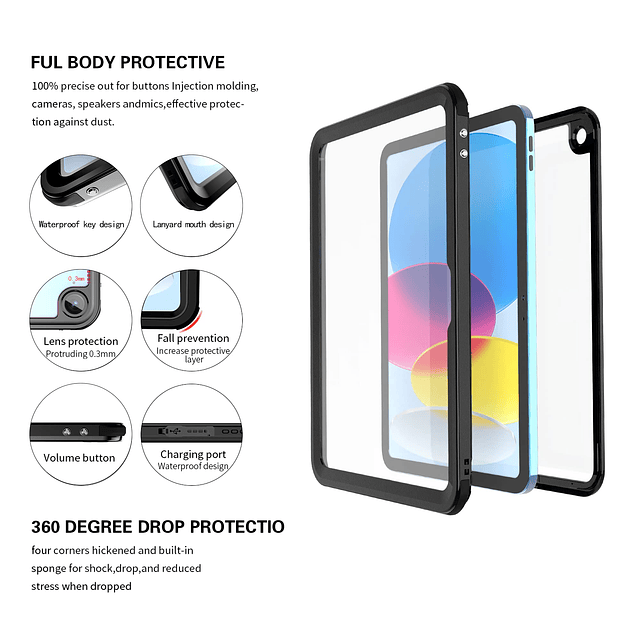 Funda impermeable para iPad de 10 generación de 10,9 pulgada