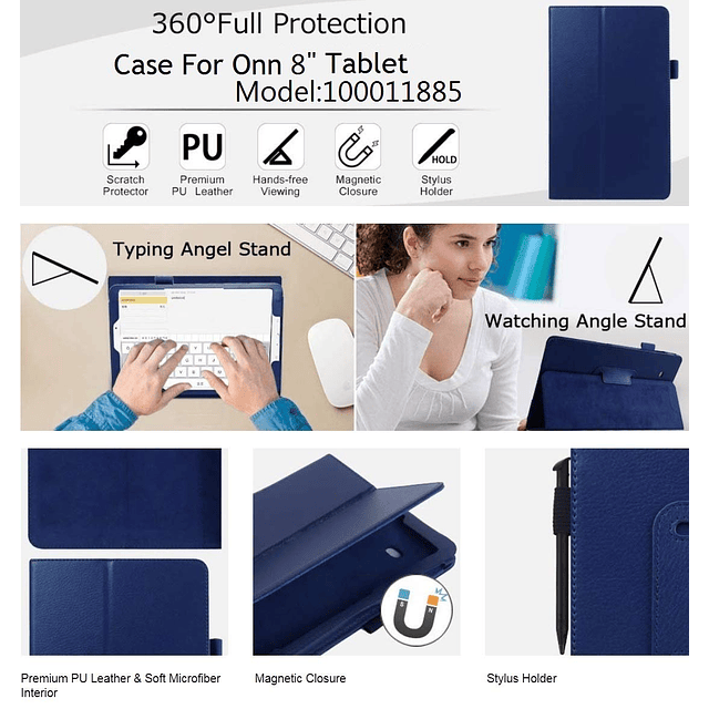 Onn Funda para tablet de 8 pulgadas modelo 2024, funda prote