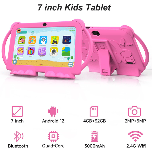 Tableta para niños, tableta android 12 de 7 pulgadas para ni