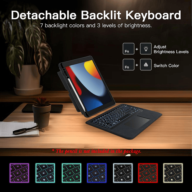 Funda con teclado para iPad 9/8/7 generación de 10,2 pulgada