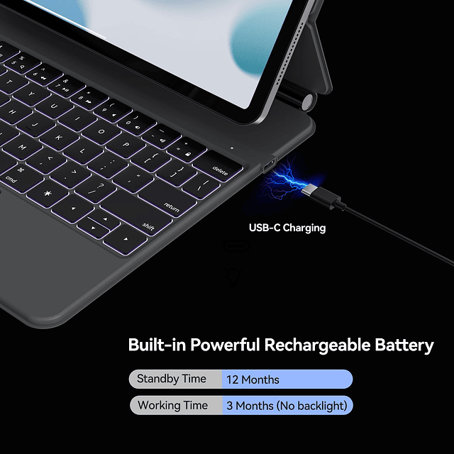 aUSDOM iPad Pro 12.9 Teclado, Funda con Teclado Inalámbrico