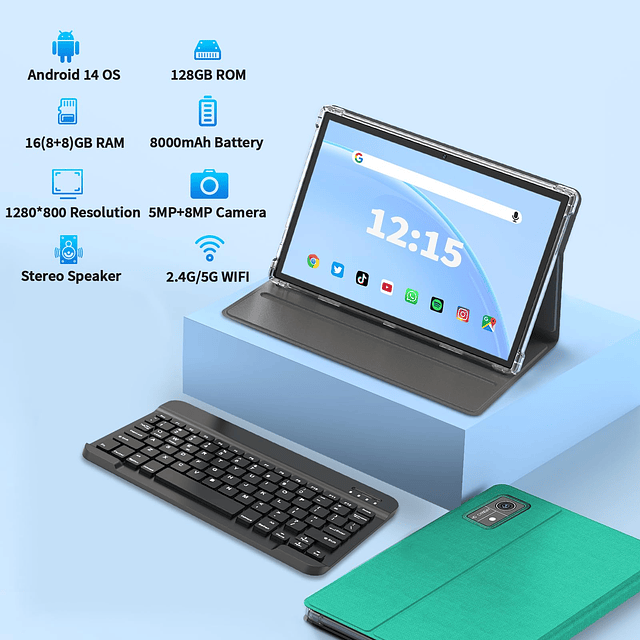 Tableta android 14, Tableta de 10 pulgadas con teclado, 16GB